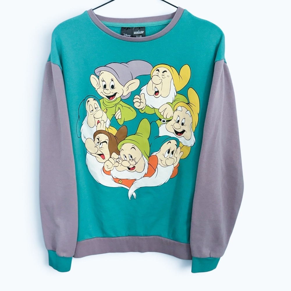 Disney Cakeworthy Seven Dwarfs Graphic Sweatshirt Aqua Lavender Women's L